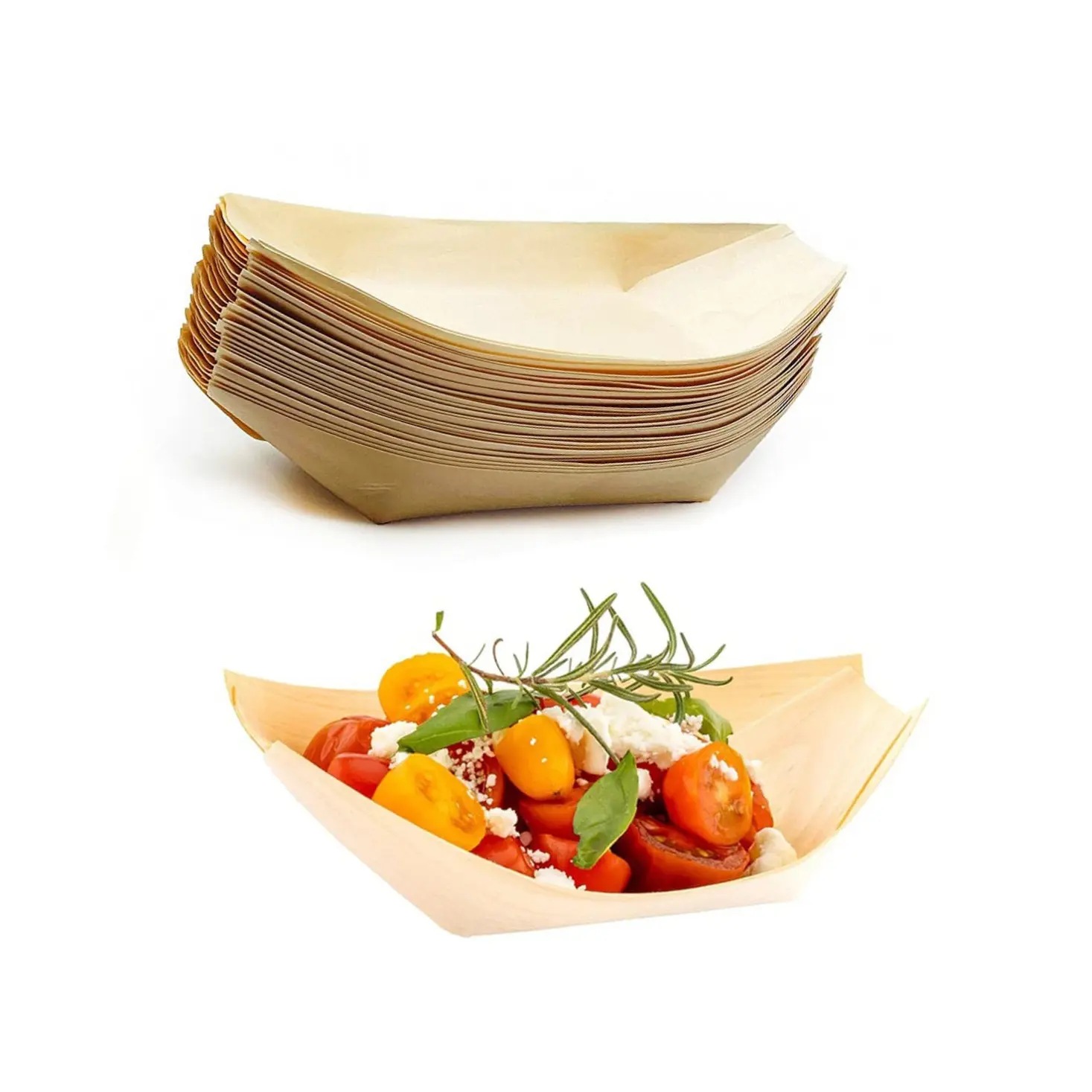 100 PCS Bamboo Serving Boats (7 Inch) – Disposable Decorative Trays for Catering, Hors d’Oeuvres, Dessert & Snacks, Natural Sustainable Food Serving Supplies