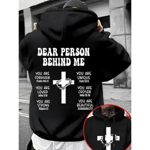 Christian Cross Hoodie Sweatshirt, Bible Verse Inspirational Clothing, Faith Apparel, Religious Belief Trendy Top, Casual Fitted Style, Graphic Print Hoodie