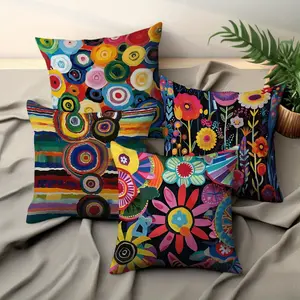 Four-Piece Plaid Patchwork Mandala Flower Peach Skin Velvet Pillow Cover for Home Decor Home Textile