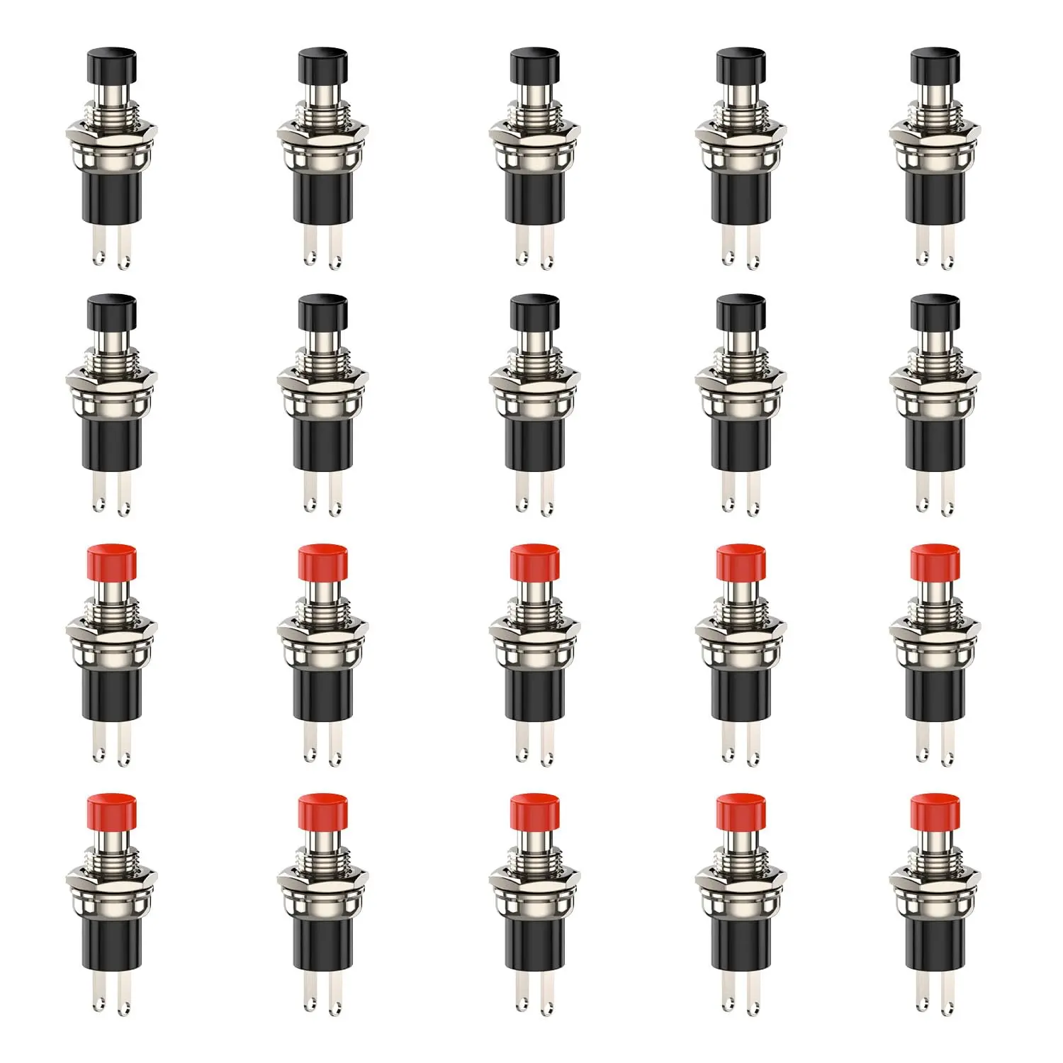(Pack of 20PCS) Momentary Push Button Switch, 1A 250VAC SPST Mini Pushbutton Switches 2 Pin Normally Open(NO) Black/Red Cap