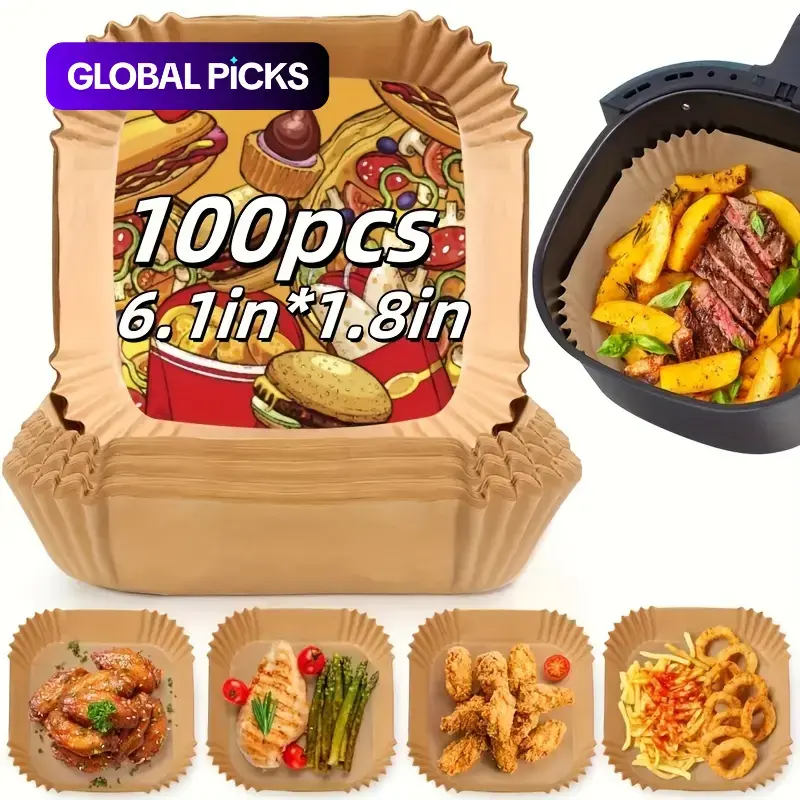 Disposable Paper Liners for Air Fryer, Cooking Pads, 100-Count, Compatible with Air Fryer & Microwave, Easy Cleanup, Convenience, Must-Have Kitchen Accessory, Great Christmas Gift #GLOBAL PICKS