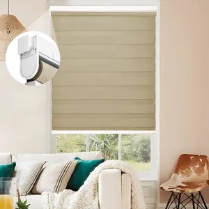 Custom No-Drill Zebra Blinds 100% Blackout - Cordless Dual Layer Roller Shades - dark apricot