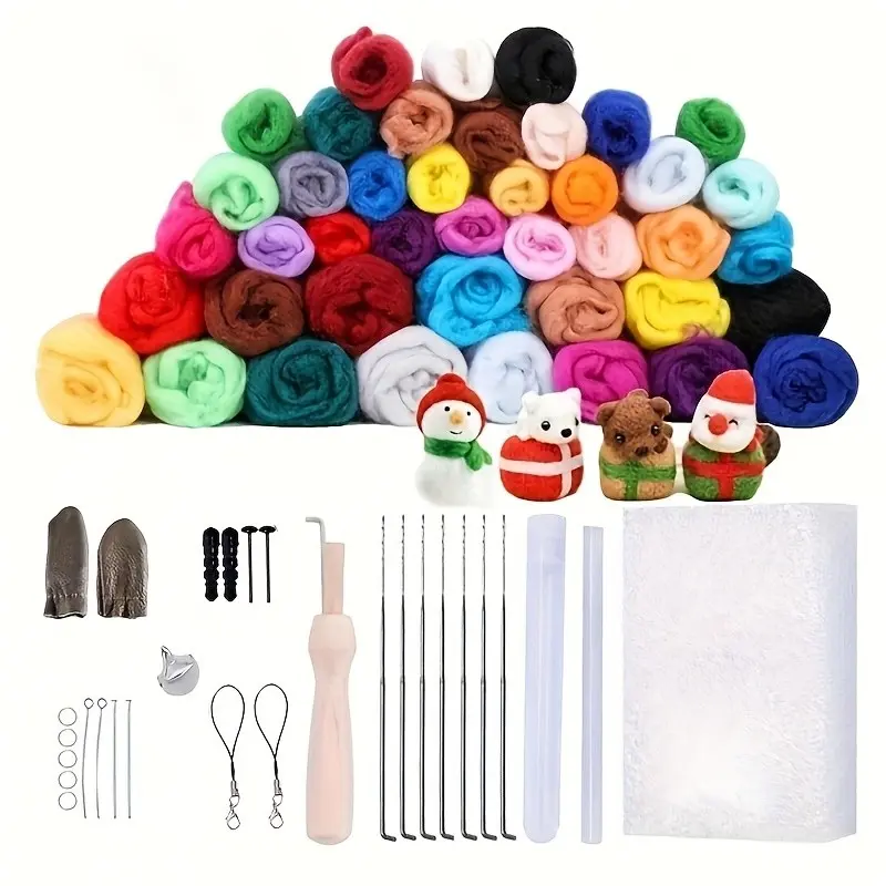 54 Piece Wool Felt Kit + Tools, Beginner Needle Felting Set, Includes Animal Tool Instructions, DIY Craft Supplies, DIY Handmade Craft, Handmade Gifts, Handcraft Making