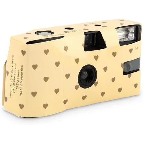 Disposable Camera with Flash - Single Use 35mm Film Camera for Wedding or Party Favors - Gold Hearts