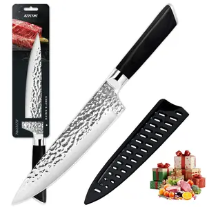 7-Inch Professional Chef Knife - German High-Carbon Stainless Steel, Ultra-Sharp, Hand-Hammered, Ergonomic Ebony Handle, Matching Sheath Blade