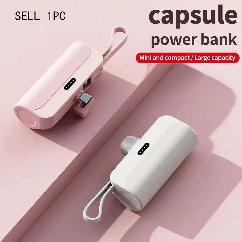 Portable Pocket Size Compact Lithium Ion Power Bank, 5000mah Capacity, USB Input, Large Capacity Mobile Charger, Compatible with iPhone and Android Devices