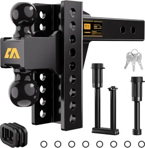 CAMMOO Adjustable Trailer Hitch, Tow Hitch Fits 2.5 inch Receiver, 6 inch Rise/Drop Hitch, 2" and 2-5/16" Ball Hitch, 22000 LBS GTW Truck Hitch with U-Shaped Alloy Steel Anti-Theft Pin, Black