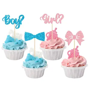 36Pcs Boy or Girl Cupcake Toppers Glitter Bow Tie Cupcake Picks Baby Shower Cake Topper Decorations for Kids Birthday Gender Reveal Party Cake Decorations Supplies
