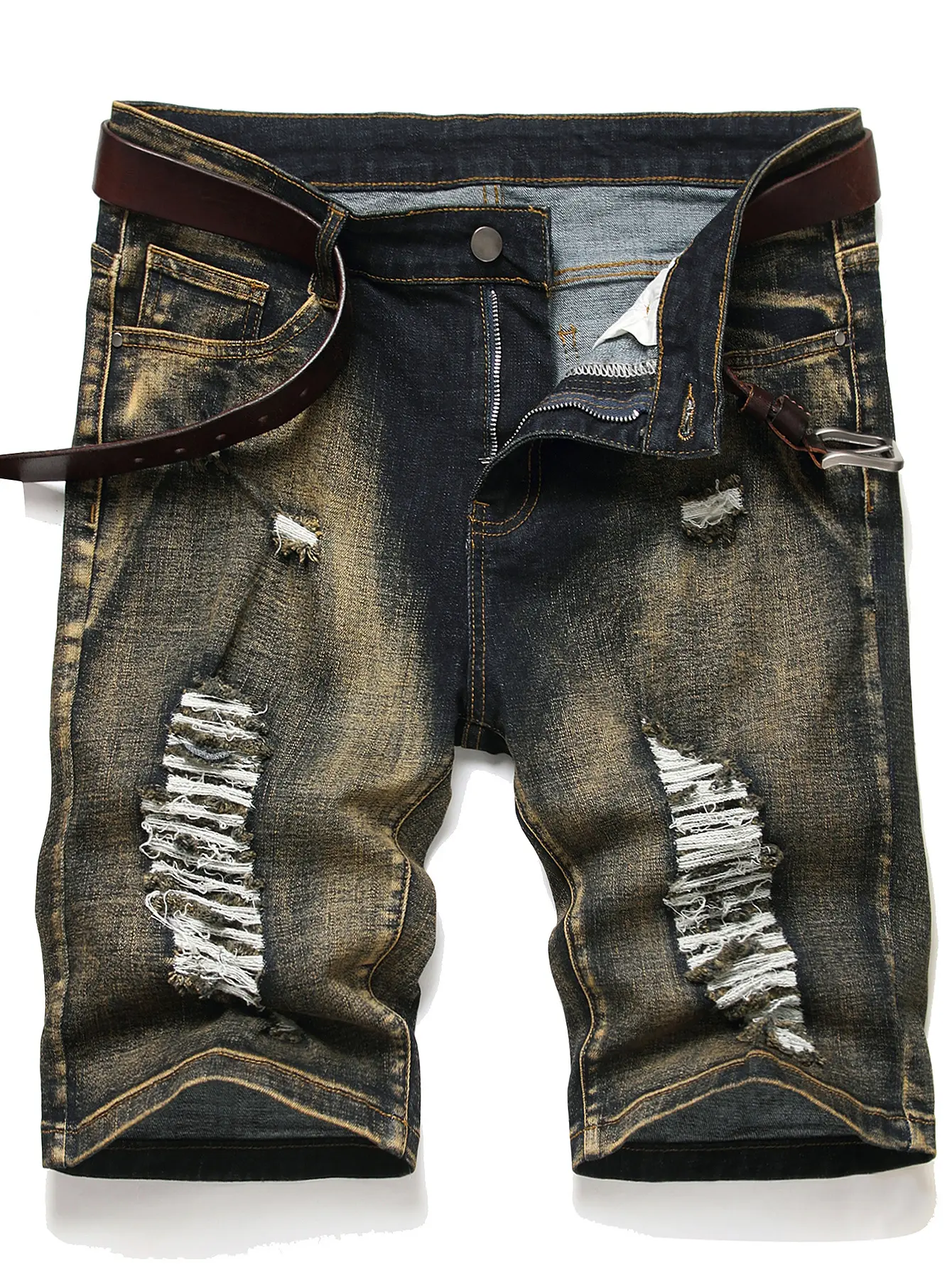 Men's Ripped Denim Shorts Distressed Slim Fit Jean Shorts for Men Casual Straight Fit Ripped Shorts