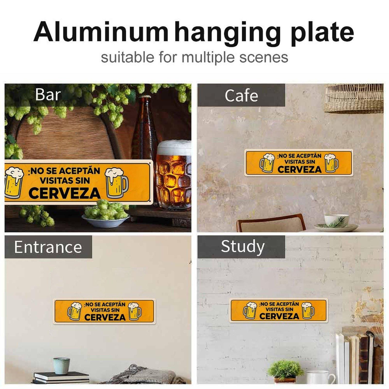 16×4 Inch "No Se Aceptan Visitas Sin Cerveza" Funny Metal Sign, Vintage Spanish Beer Aluminum Wall Decor, Pre-drilled Humorous Bar Sign for Home Man Cave, Novelty Gift for Beer Lovers