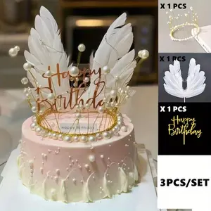 Happy Birthday with a Crown Design Cake Topper Set, Perfect for Birthday Parties and Celebrations, Elegant Cake Decoration for Kids and Adults