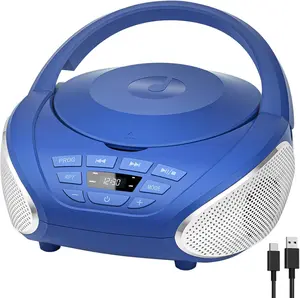 CD Player Portable Boombox: Radio CD Players with Speakers  Audio FM Radio AUX Input Support Headphones Playlist Mode PROG Playback for Outdoor Indoor Audiobooks