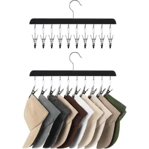 StorageWorks Hat Rack, Closet Organizer and Storage for Baseball Caps,Set of 2 with 10 Adjustable Stainless Steel Clips, Fits All Caps, Black