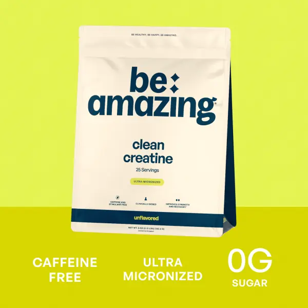 Vegan Creatine Monohydrate Powder, Micronized for Easy Mixing, Caffeine Free, 0g Sugar, Unflavored, 25 Servings | Be Amazing