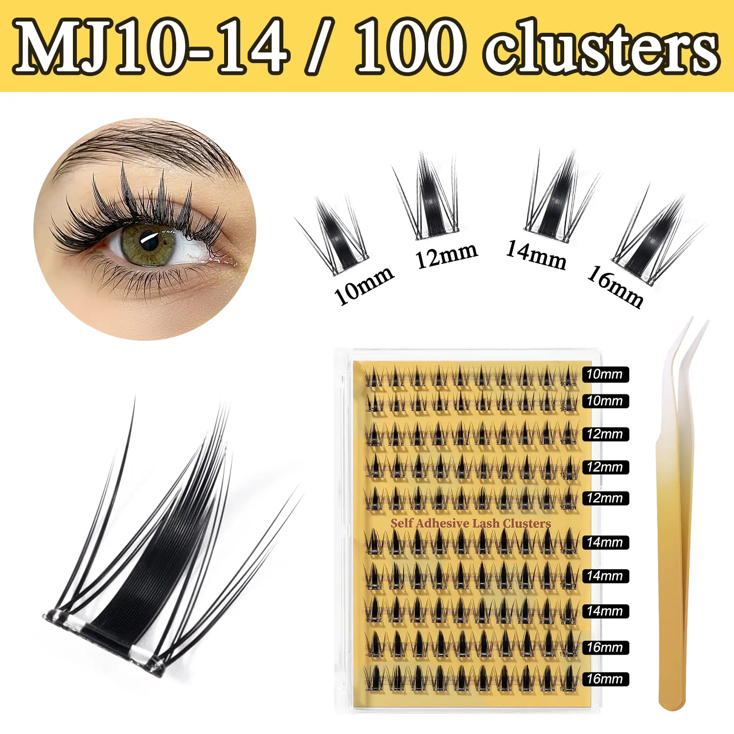 Prettyandme Little rascal Devil-Horn Inspired Defined Spike Self-Adhesive Lash Clusters, 10–16mm Mixed Lengths