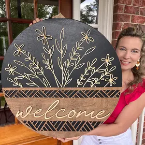 Wooden Welcome Door Hanger, Front Door Decor, Front Door Sign, Newlyweds, Engagement gift, Custom Door Hanger