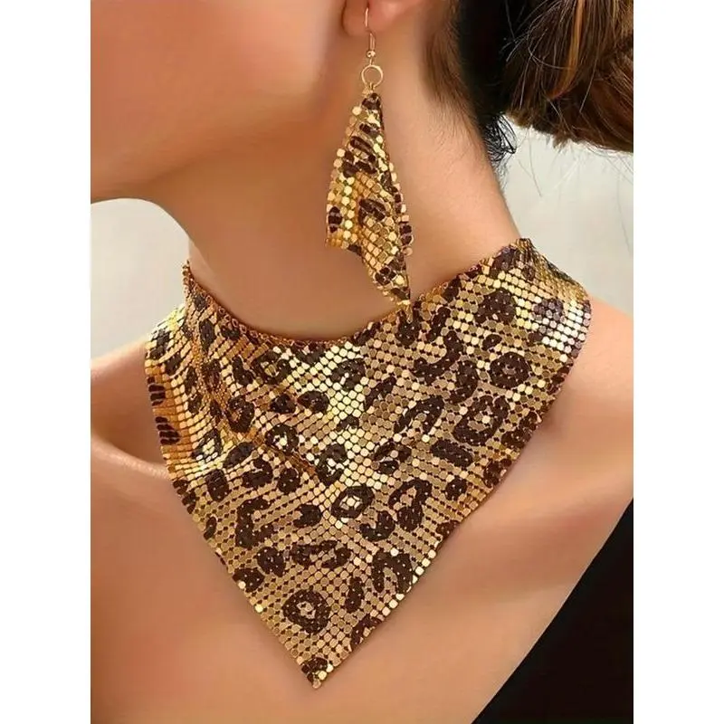 Leopard Print Geometric Jewelry Set for Women Elegant Statement Necklace & Earrings Perfect Party Collection with Gift Box Daily Wear