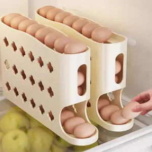 4 Layers Automatic Rolling Egg Holder Creative Refrigerator Egg Storage Box Plastic Container Kitchen Save Space Egg Dispenser