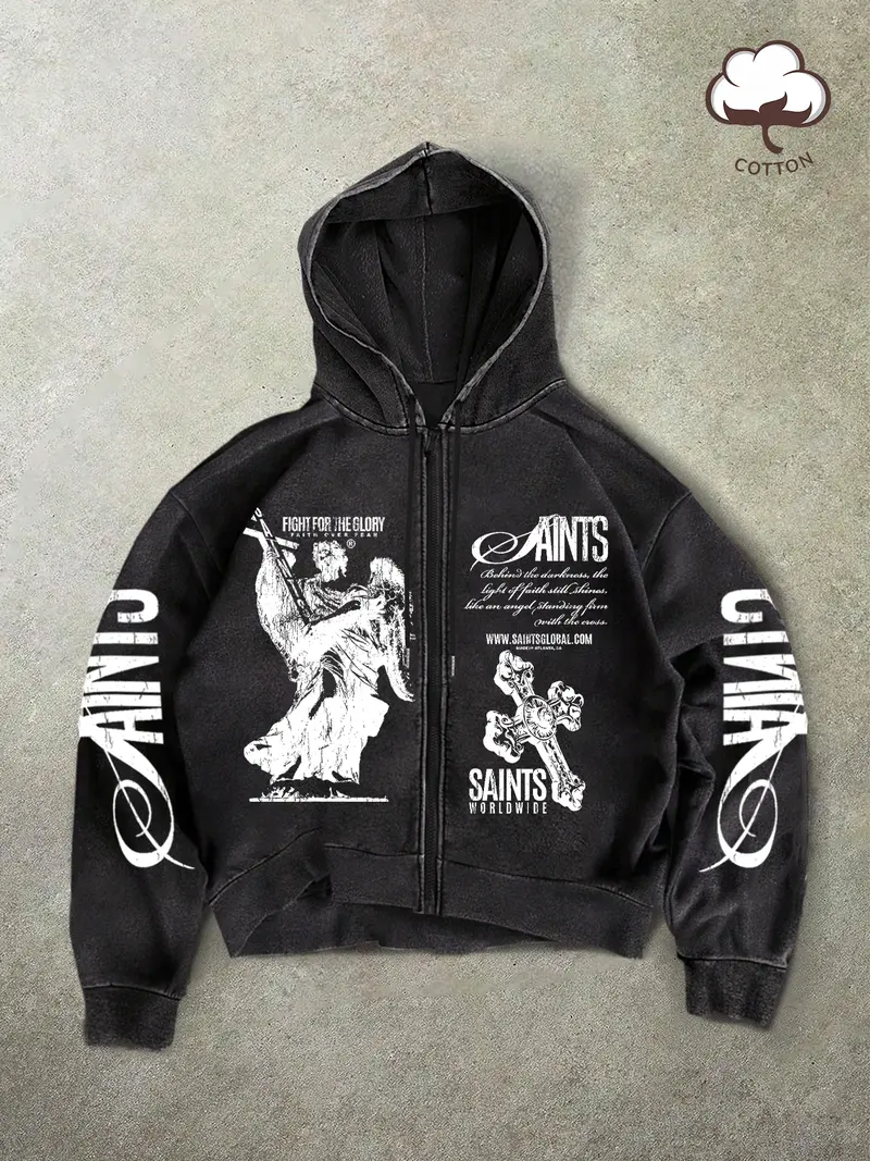 distressed zip up hoodie mens - TikTok Shop