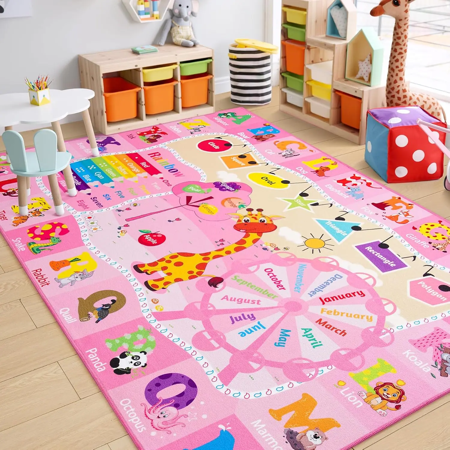 ABC Educational Letter Pattern Kids Play Rug - Soft Polyester Non-Slip Indoor Area Rug, Floor Mat for Playroom Nursery Classroom