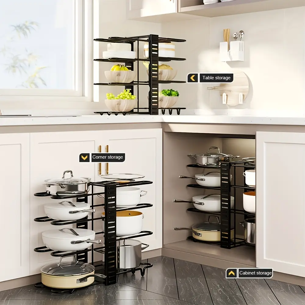 1/2pc 8-tier Pot And Pan Organizer With Lid Rack, For Kitchen Cabinet Storage Of Cookware And Utensils