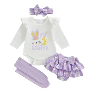 Canrulo My First Easter Day Outfit Newborn Baby Girl Easter Outfits Ruffle Romper Bunny Skirt Baby Girl Clothes 0-18 Months
