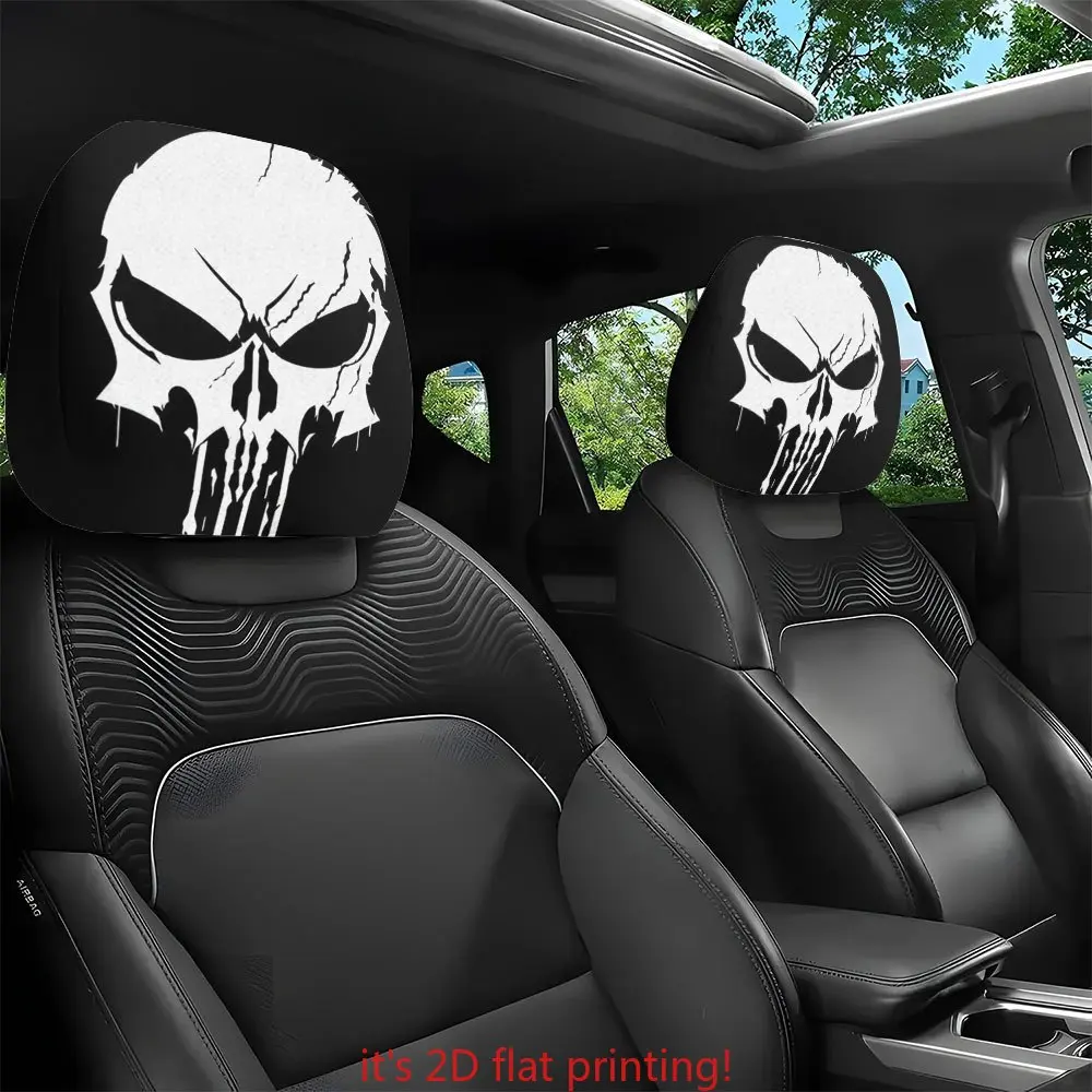 2pcs Skull Tough Guy Design Car Interior Head Pillow Cover | Made from 100% Polyester, Easy to Install And Machine Washable | Provides Neck Support And Enhances Seat Longevity | Ideal for Long-Distance Road Trips | Car Accessories
