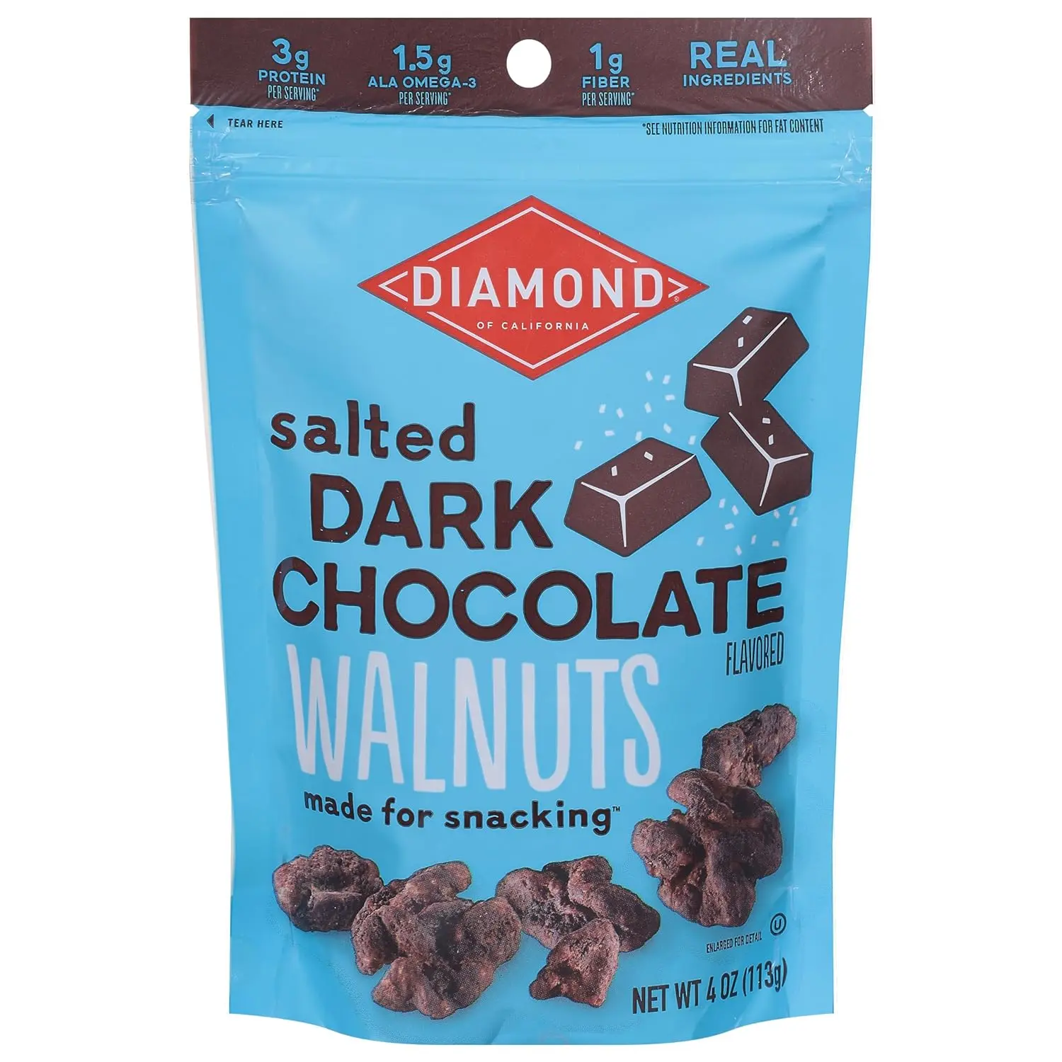 Diamond of California Salted Dark Chocolate Walnuts, 4 oz, 1 Pack Snack Homemade