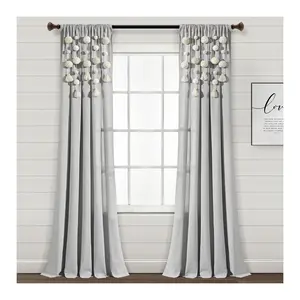 Boho Pom-Pom Tassel Linen Window Panel 52x95 byLush Decor