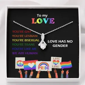 The Pride Necklace, LGBT Gift, Love Has No Gender, Rainbow Card Cross Necklace, Pride Month, Equal Necklace Necklaces styles On Birthday, Xmas with Message Card & Box. Necklace Jewelry With Meaningful Messages Card & Box