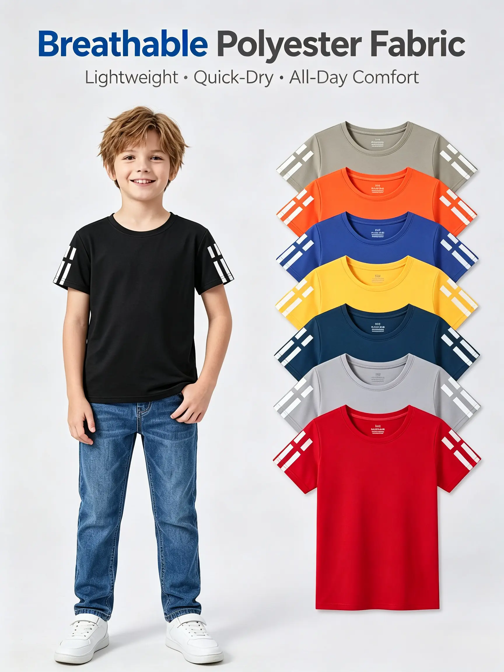 8-Pack  T- Boys & Girls – Quick-Dry Mesh, Ultra Breathable & Soft, Lightweight Activewear, Multi-Color Casual Tees for Sports & Daily Wear summer top  shirt kid t-shirt Funny Graphic Tees