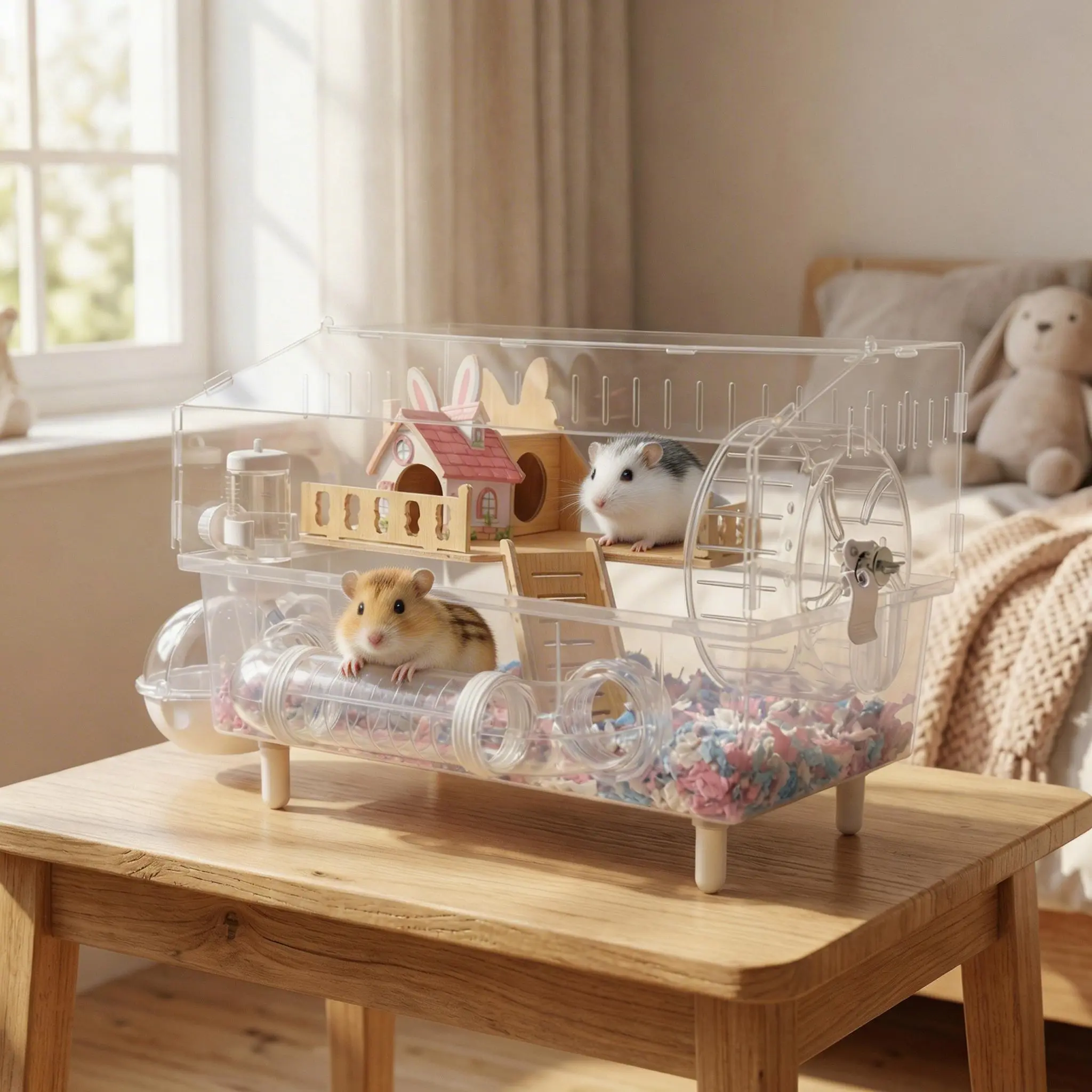 9-in-1 Pink Cottage Hamster Cage — Crystal Clear + Everything Included