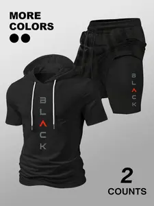 Men's Hooded Vest and Shorts Set Outfit, Casual Sportswear Athletic Classic Summer Fitted with Regular Length Fit and Moderate Fabric Thickness, Sporty Style Outfits