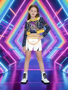 Descendants Cosplay Costume Set for Children, Long Sleeve Short Jacket with Gold Trim, Shorts Three-Piece