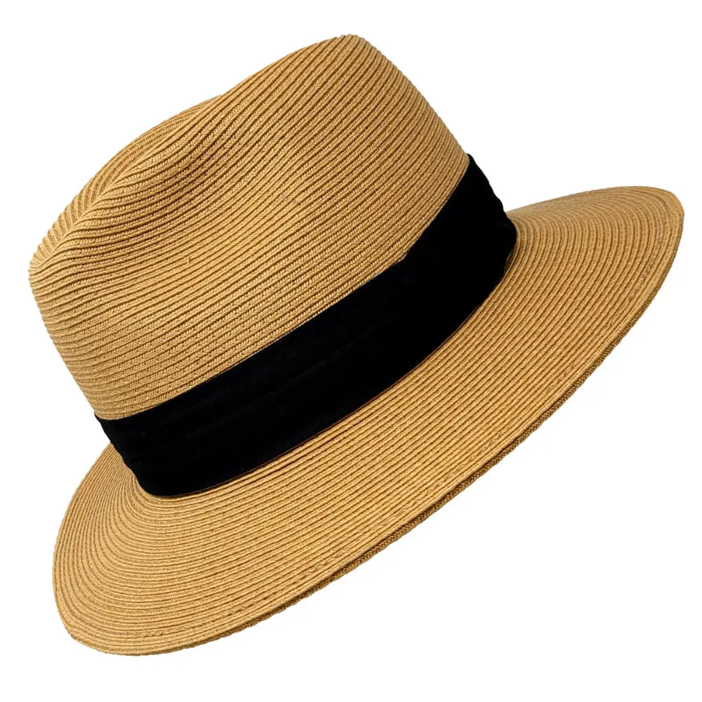 SHAHIN Unisex Packable Traveler’s Straw Fedora Hat with Banded Detail, Fedora Hat Hats, Portable Foldable Hats