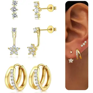 YADOCA 3 Pairs 925 Sterling Silver Earrings for Women Grils Hypoallergenic Silver/Gold Stud Hoops Earrings Set Dainty Studs Huggies Earings Flower Butterfly Earrings Sets for Multiple Piercings