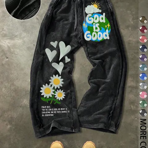 Men's Casual Cotton Sport Pants, Letter Print, Casual Comfy Sporty, Street Style, Drawstring Waist, Ankle Length, All Seasons, Ideal for Outdoor & Gifts, Drawstring Sweatpants, Casual Sport Trousers, Adjustable Drawstring Sweatpants