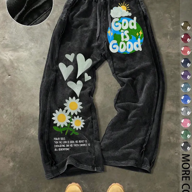 Men's Casual Cotton Sport Pants, Letter Print, Casual Comfy Sporty, Street Style, Drawstring Waist, Ankle Length, All Seasons, Ideal for Outdoor & Gifts, Drawstring Sweatpants, Casual Sport Trousers, Adjustable Drawstring Sweatpants