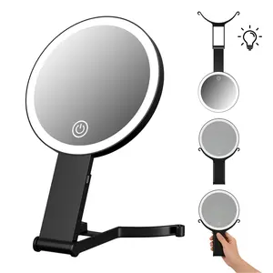 LED Portable Makeup Mirror - Adjustable, Backlight, Freestanding, Light-Emitting Handheld Mirror, 3 Light Modes, Rechargeable, Travel Cosmetic Bag Essential for On-the-Go Touch-Ups, Adjustable Handheld Mirrors, Backlight Handheld Mirrors