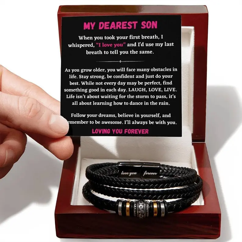 Bracelet For Son From Dad and Mom, Gift For Son, Gift For Son From Mom, Engraved Leather Bracelet, Love You Bracelet, Son Birthday Gift, Christmas Gift