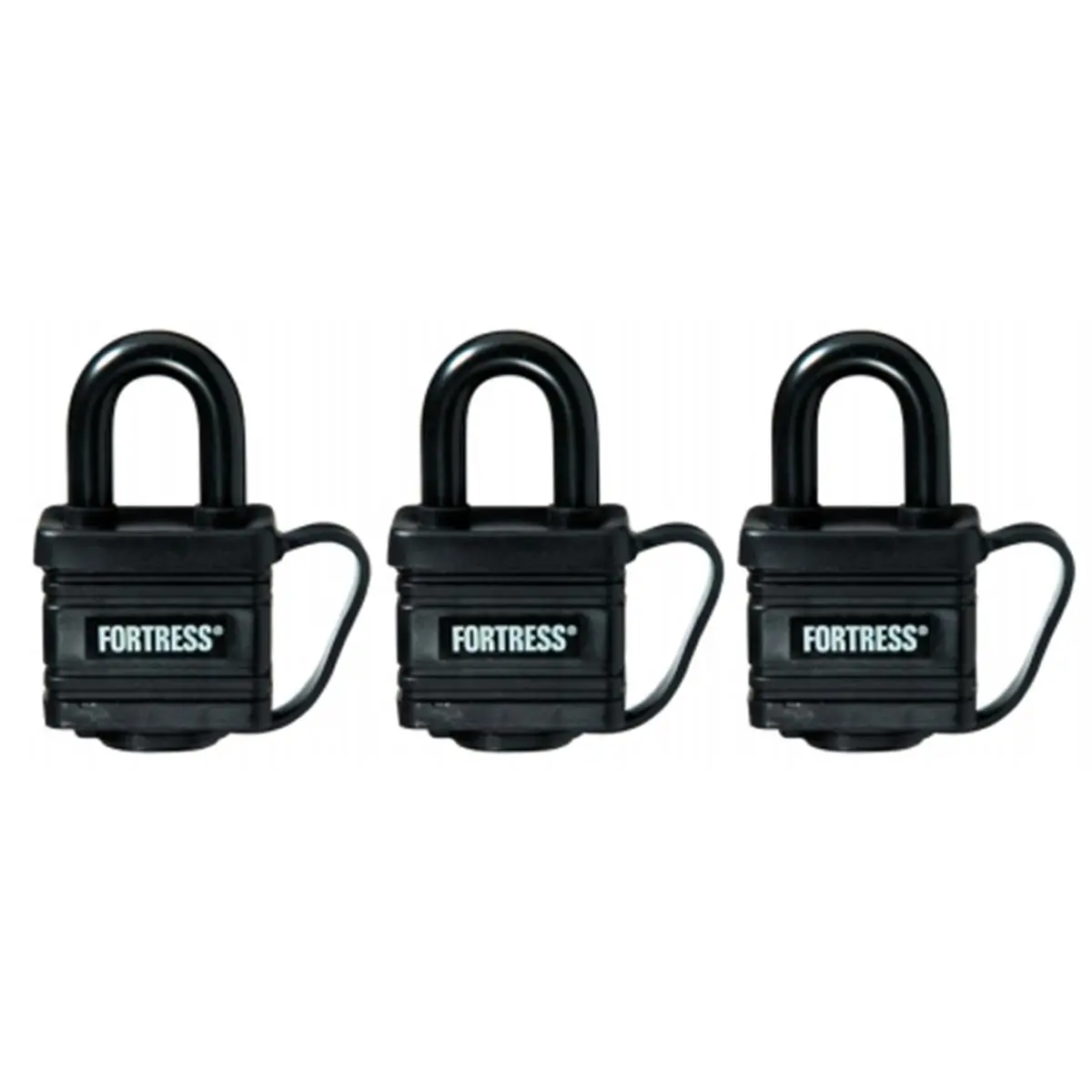 Master Lock 1804TRI Keyed Padlocks, 3-Count, 1.56 in. Steel Shackle, Plastic Body, 4-Pin Cylinder, 3.13 x 1.75 x 1 Dimensions, Black Weatherproof Antitheft Device, Lifetime Guarantee for Motorcycle & Automotive Locks & Security