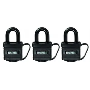 Master Lock 1804TRI 3 Count 1.56 in. Black Weatherproof Padlocks Master Lock 1804TRI 3 Count 1.56 in. Black Weatherproof Padlocks