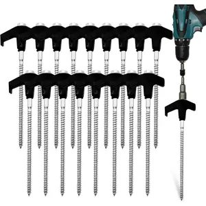 20 Pack Screw in Tent Stakes, 8 Inch Heavy Duty Ground Anchors with Hex Head Drillable Tent Pegs Camping Stakes for Patio, Garden, Canopies, Grassland, Outdoor (Black)