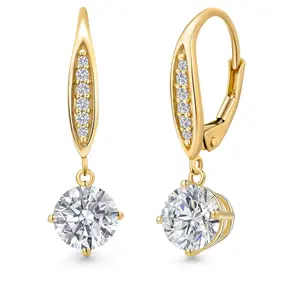 2.10 Cttw IGI Certified Lab Grown Diamond Dangle Earrings for Women in 10K Yellow Gold | Center Diamond 1 Ct Each | D-E Color | VS1-VS2 | Gold Jewelry for Her Mom Wife