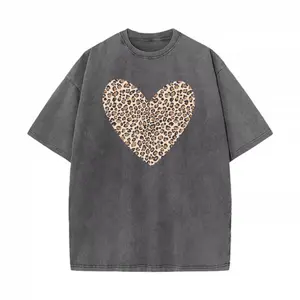 Women's Casual Oversized Boxy Streetwear T-Shirt - Leopard Heart Print, Short-Sleeve, Breathable Fabric, Summer-Autumn Wear, Perfect Gift for Her