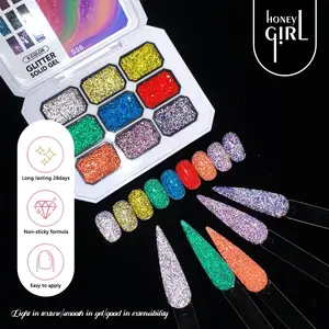 9 Color Solid Diamond Nail Polish UV Gel Set, High Saturation Sparkle Manicure Kit, Fashion LED Nail Art, Nail Care Cosmetic, Perfect Gift