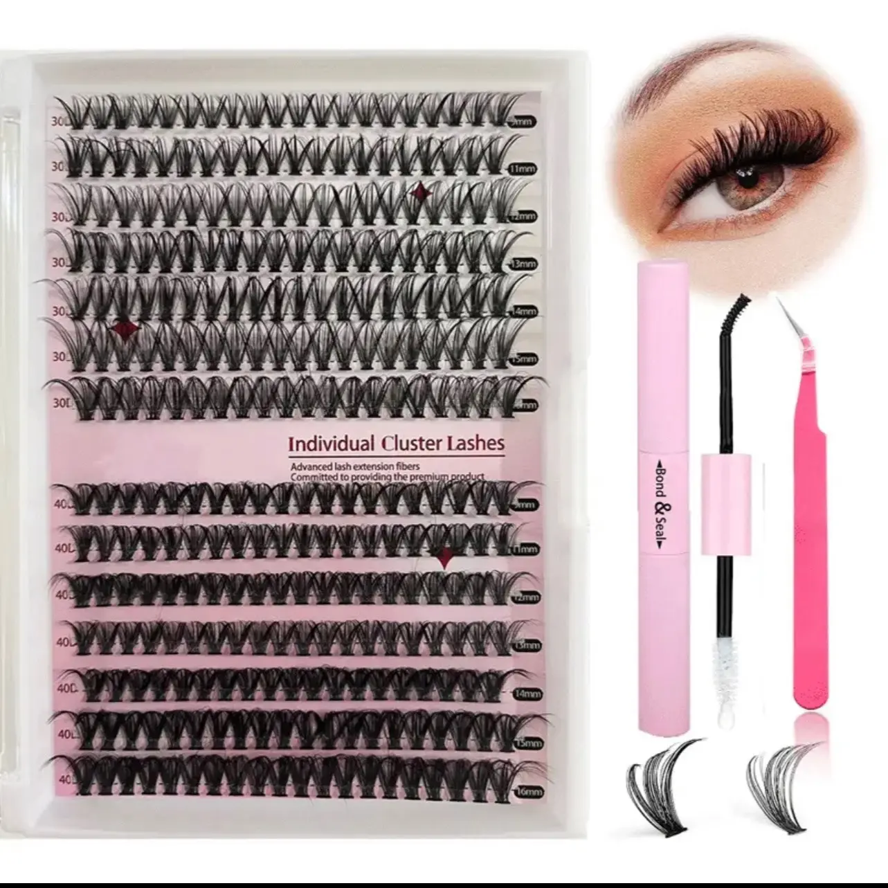 DIY Lash Extension Kit 280pcs Lash Clusters with Tweezers Glue Lashes Kit Cluster Lashes 30D 40D Curl False Eyelash Clusters