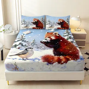 3pcs Cute Fox Fitted Sheet Set All Seasons Decorative Mattress Cover Animal Mattress Protector Boho Bedding Set Bedroom Decor for Home Guest Room Decor 1 Fitted Sheet+2 Pillowcases Without Core