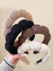 Women's Latte Color Sponge Cloud Top Knot Headbands, Cute Wide Non-Slip Design, Soft Headband, Perfect for Autumn/winter Skincare & Daily Use, Boho, Knotted Headband