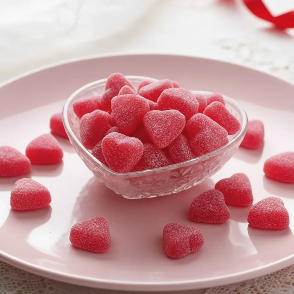 Cherry Jelly Hearts  Sugar Sanded Heart Shaped Candy for Valentine’s Day Gifts & Desserts